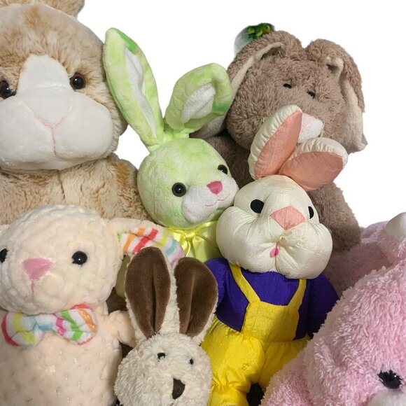 Plush Stuffed Bunny Rabbits Lot of 8 Various Sizes Colors Makers Fluffy Soft - Picture 5 of 14